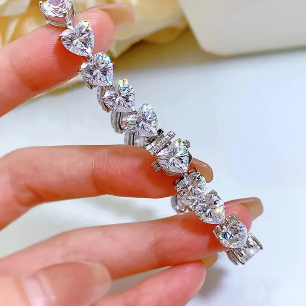 ❤️18k 23ct Heart Tennis Bracelet - Picture 7 of 16